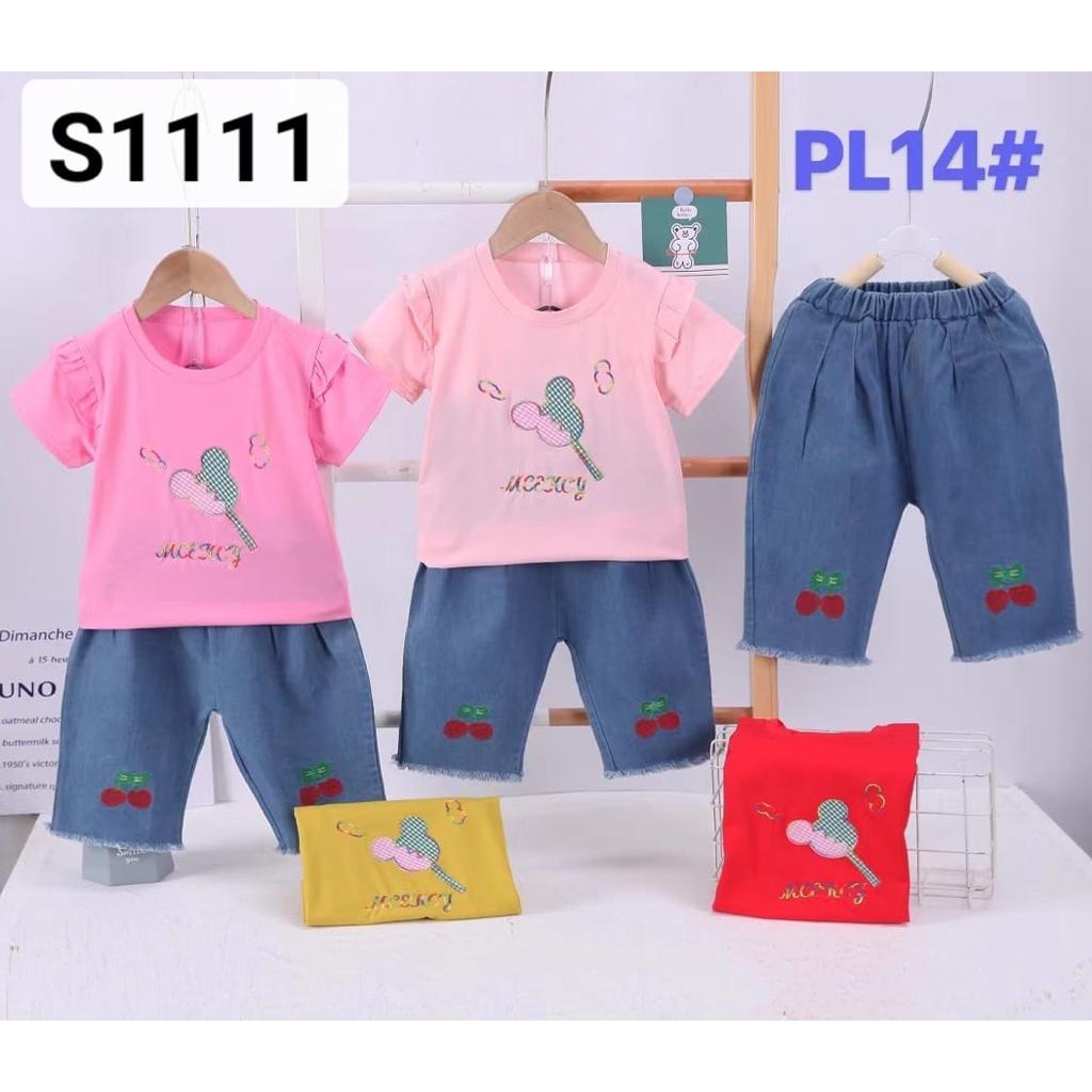 NEW Baju Anak Perempuan Import/Setelan Anak Cewek Celana Jeans dan Kaos Lengan Pendek 6 BULAN-3 Tahun