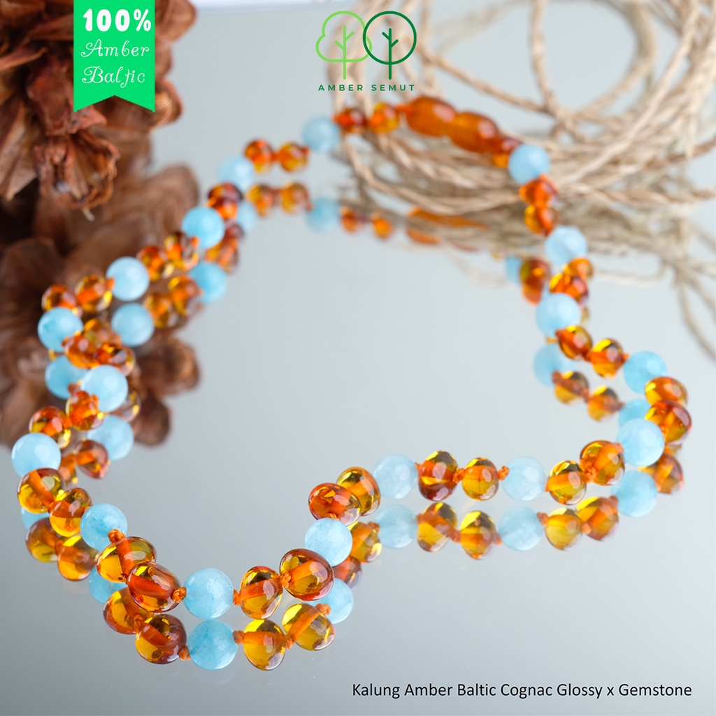 Kalung Amber Baltic Cognac Glossy X Agate Stone by AMBER SEMUT