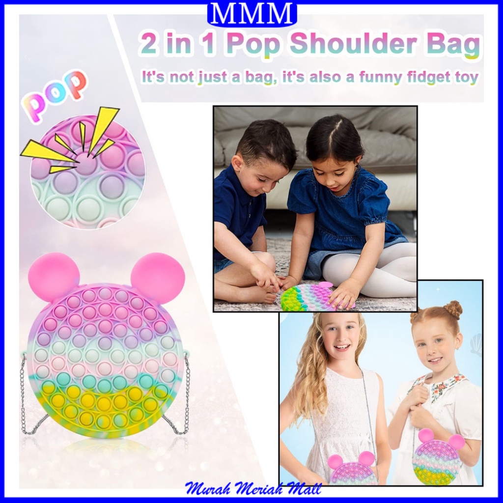 MMM Tas Selempang Pop It Rainbow Bubble Fidget Push Toys Sling Bag Anak Popit Macaroon Bentuk Telinga Hewan Untuk Anak Anak Dan Dewasa Murah Import