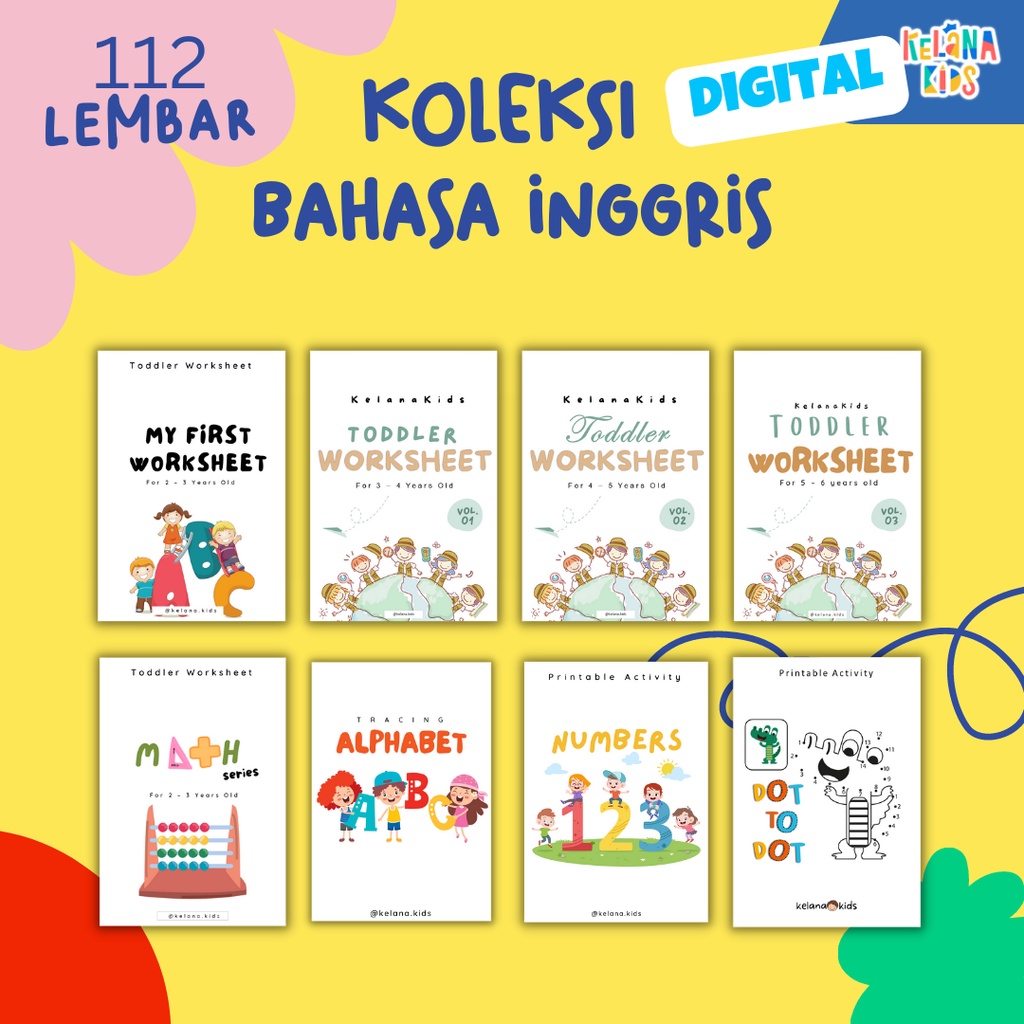 Buku Printable Worksheet Bahasa Inggris 340 Lembar Kerja Calistung Anak TK PAUD File PDF Lengkap