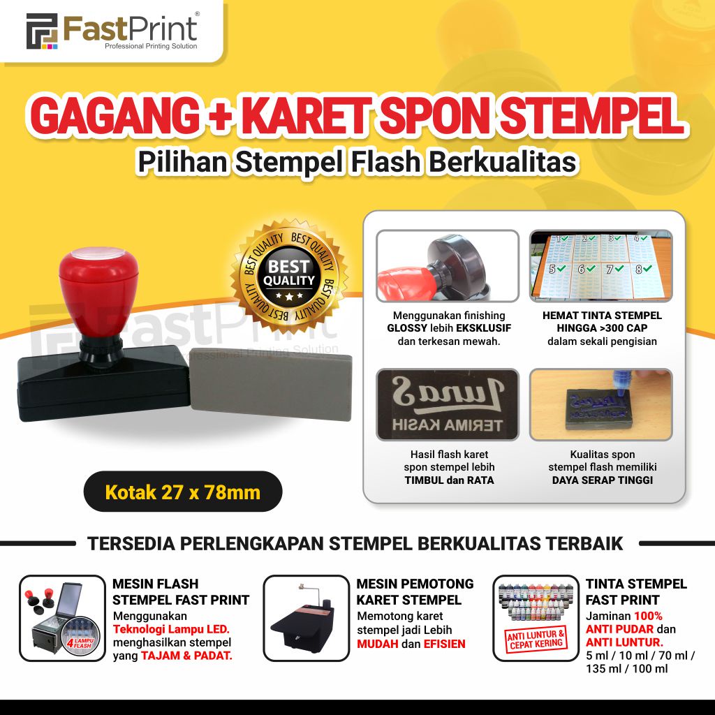 Gagang Stempel Plus Karet Stempel Flash Potongan Ukuran Kotak 27x78MM