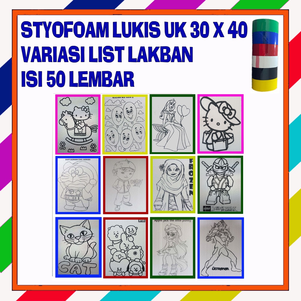 

Styrofoam lukis gabus mewarnai isi 50 lembar uk 30 x 40 variasi list lakban