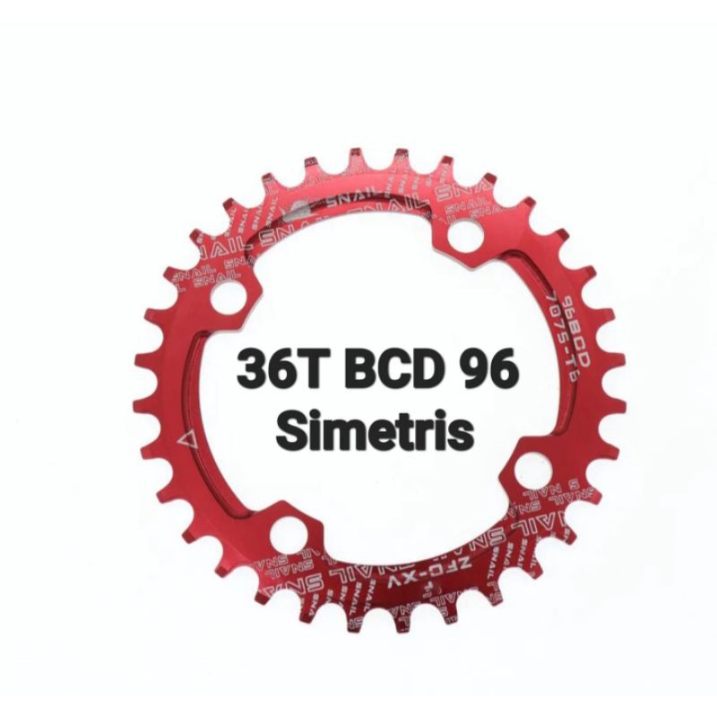 Snail Chainring 36T BCD 96 Simetris Chain ring Narrow Wide Merah