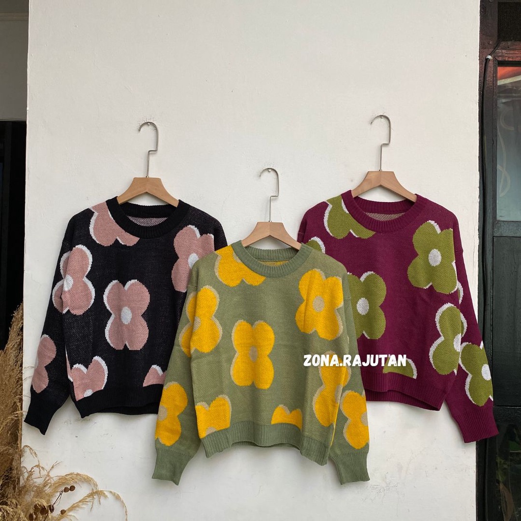 DEBY SWEATER RAJUT MOTIF BUNGA ATASAN WANITA