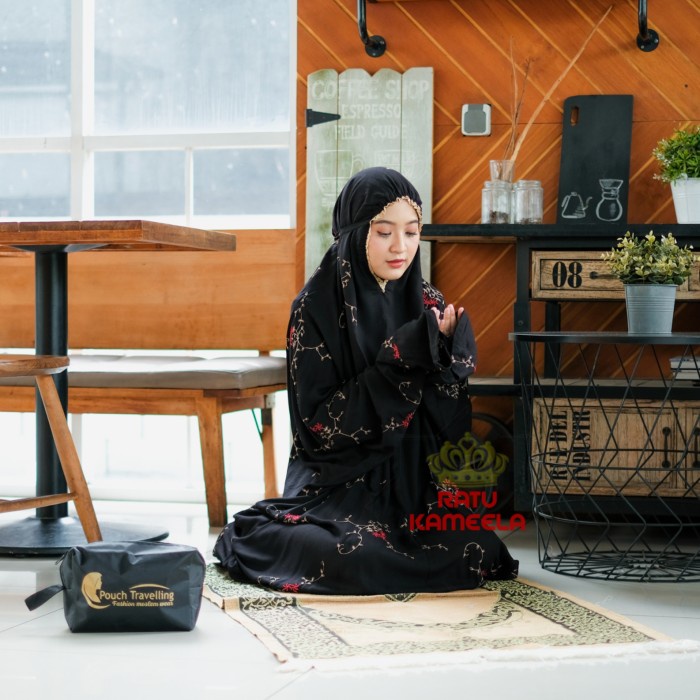 Mukena Terusan Dewasa Rayon Bordir Ranting Bunga Melati Ratu Kameela