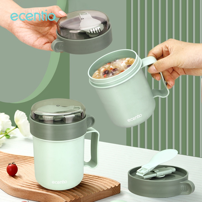 ecentio 500ml cangkir sup bekal free sendok anti tumpah panci sup portable mangkuk sup mug sup soup BPA Free