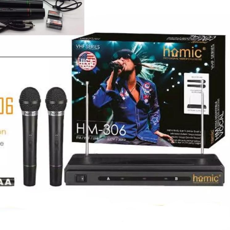 ♧ COD MIC WIRELESS HOMIC HM-306 Microphone Double Wireless//MIC WIRELESS//MIC KARAOKE//MIC SALON KAT