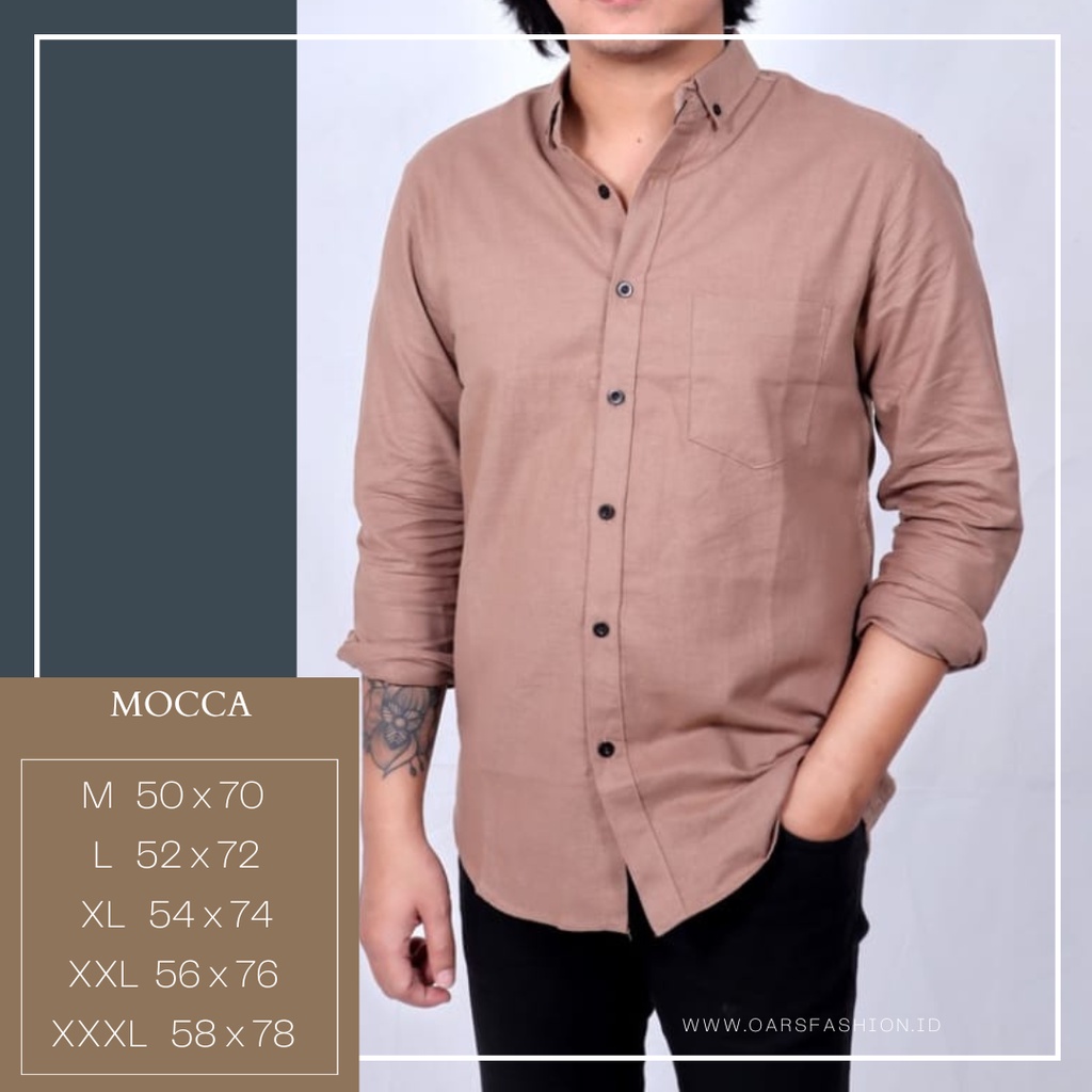 Kemeja Coupel Ayah dan anak laki laki Lengan Panjang warna moca moka Polos baju cowok mocca slimfit casual