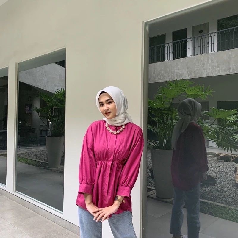 ALYA SHIRT - Kemeja Wanita - Atasan Wanita Oversize - Kemeja Linen - Kemeja Kerut Depan