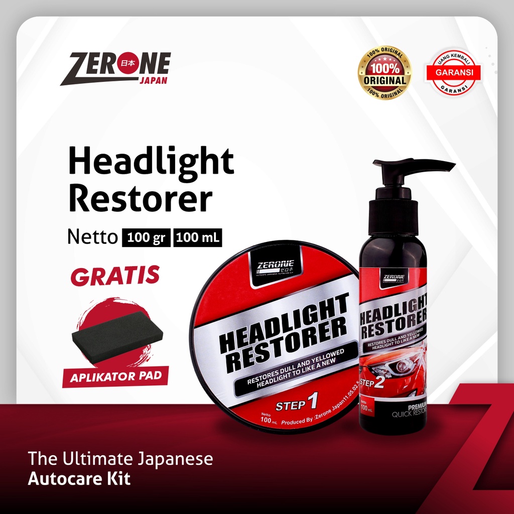 Headlight Restorer Zerone Japan Pembersih Paket Pengkilap Mika Lampu Mobil Original