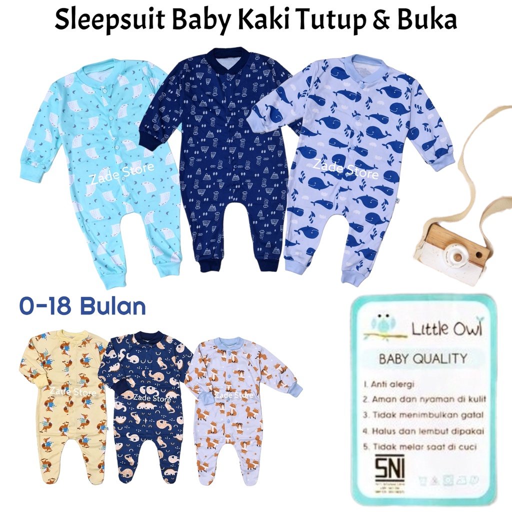 Sleepsuit bayi LITTLE OWL SNI Baju Bayi Panjang Baju Anak Sleepsuit Kaki Buka Tutup Forest Animal piyama