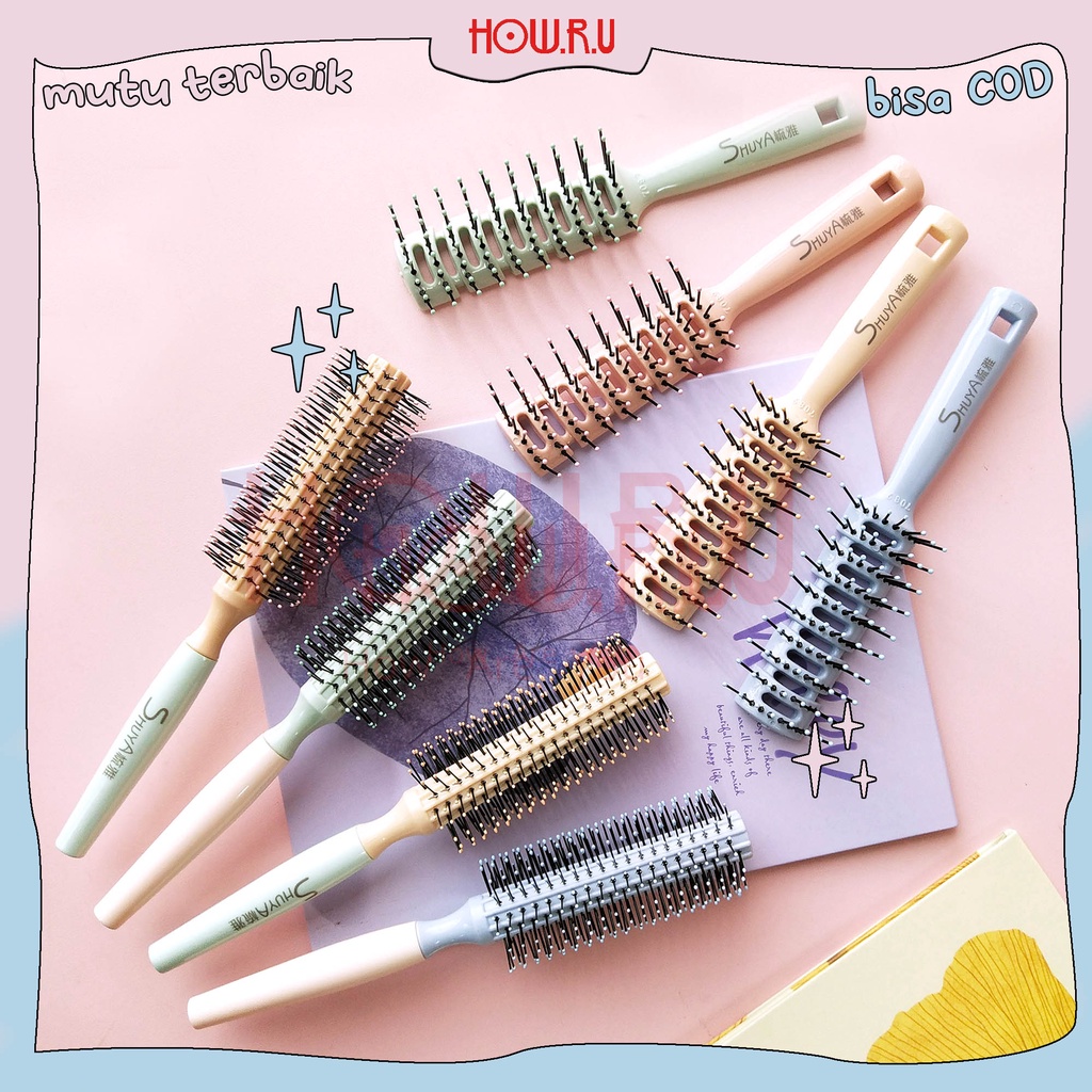 HOW.R.U | Vented Brush Sisir untuk Rambut Kusut / Ikal / Keriting warna Pastel