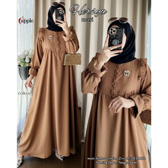 DRESS GAMIS MAXI BAJU BUSANA WANITA AIRFLOW CRINKLE HERSYA ORI BY APPLE PREMIUM ORIGINAL SURAKARTA S