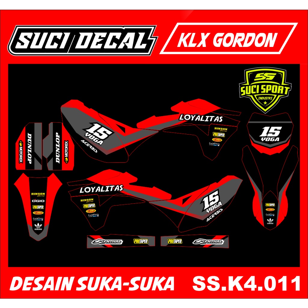 DECAL STIKER STRIPING KLX 150 GORDON,  KLX GORDON MERAH, FREE CUSTOM FULL BODY (SSS.K4.011)