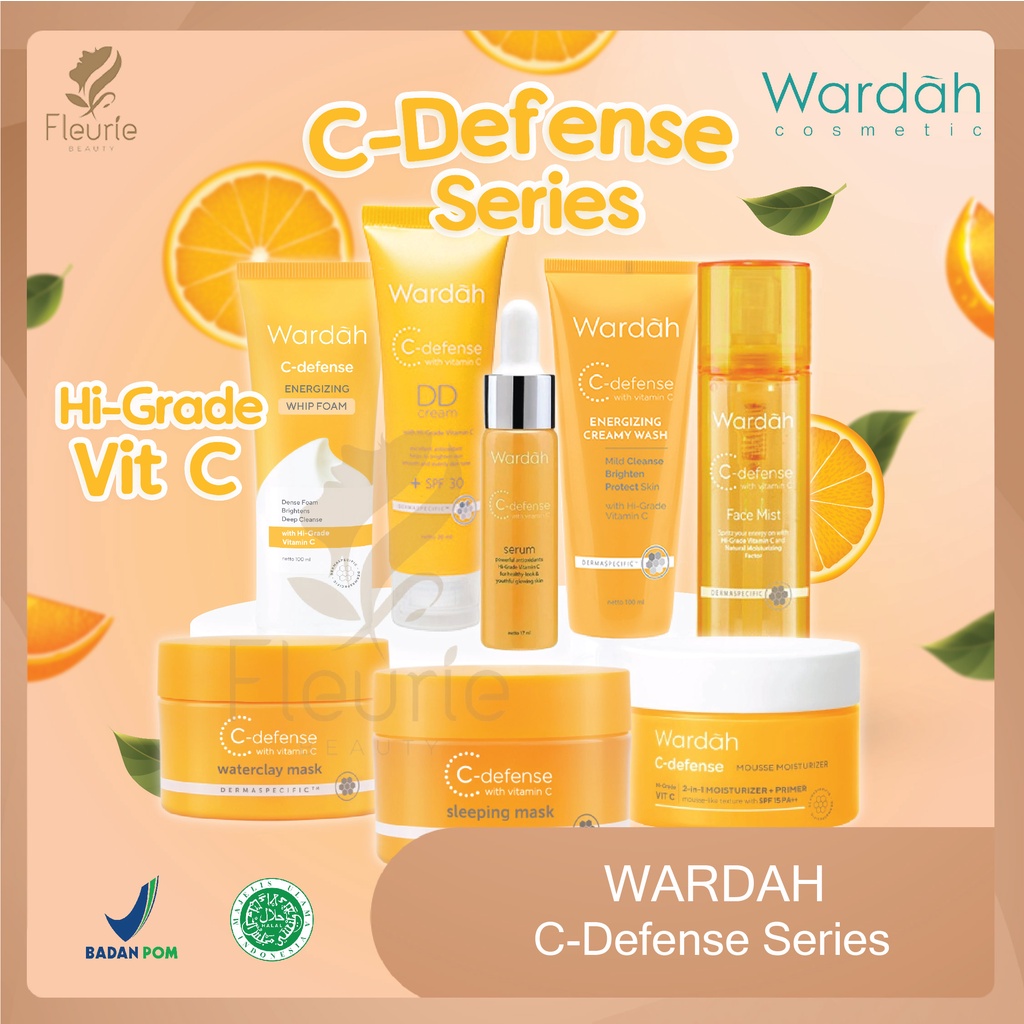 Wardah C-Defense Series - Energizing Creamy Wash/DD Cream/C Defense Serum/Face Mist/Waterclay Mask/Energizing Whip Foam/Mousse Moisturizer/Sleeping Mask Original BPOM