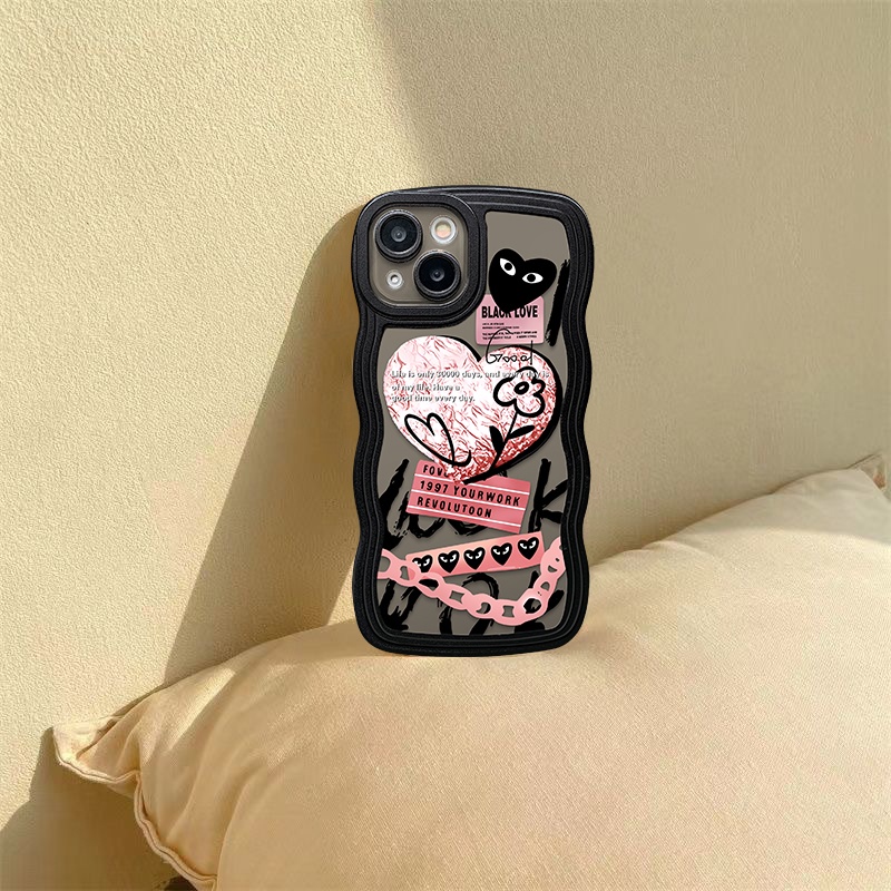 Fashion Love Heart Label Case Oppo A17 A57 A96 A54 A77 A5s A76 A16 A12 A95 A15 A17K A55 A16s A3s A5 A9 A74 A7 A16K A1k A77s A53 A52 Reno 85f 7Z 6 Wavy Edge Soft TPU Cover