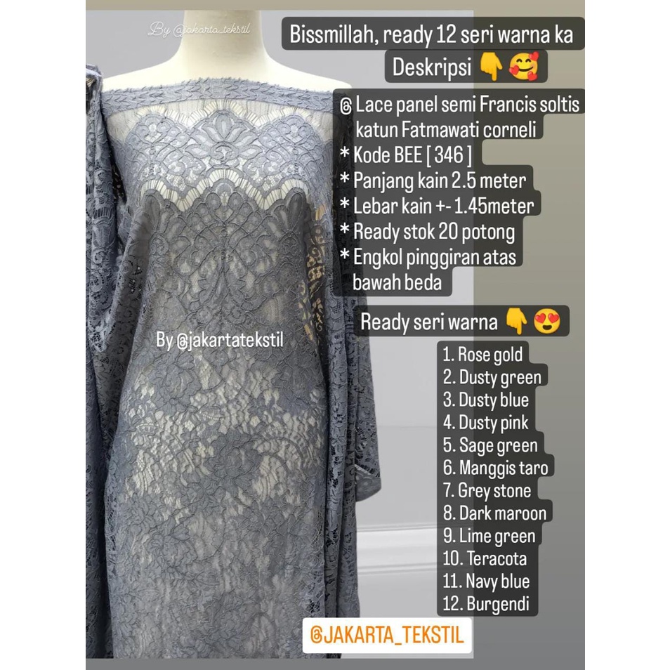 [ 346 ] Bakal Kain Kebaya Brokat Lace Brukat katun fatmawati Corneli Semi France (2,5meter)