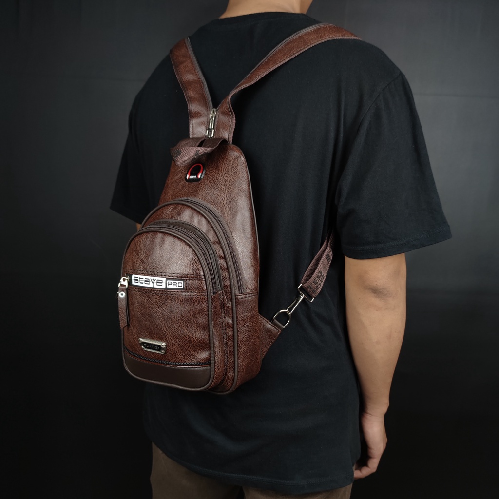 Slingbag 2 Fungsi Bahan kulit PU Polo Amstar Tas Selempang Bahu bisa dipakai Ransel