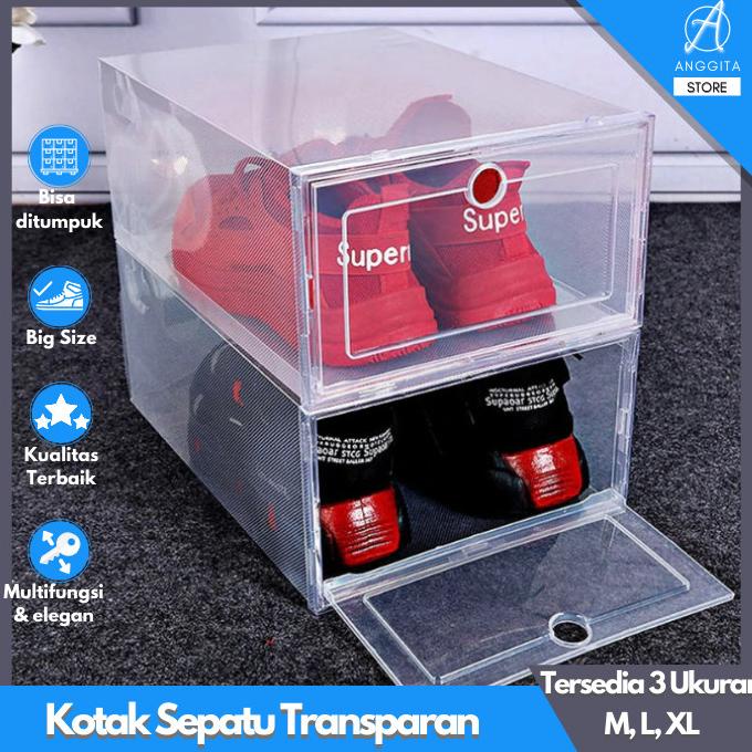 Kotak Sepatu Transparan Besar Tebal L Shoe Box Sneakers Transparant PROMO