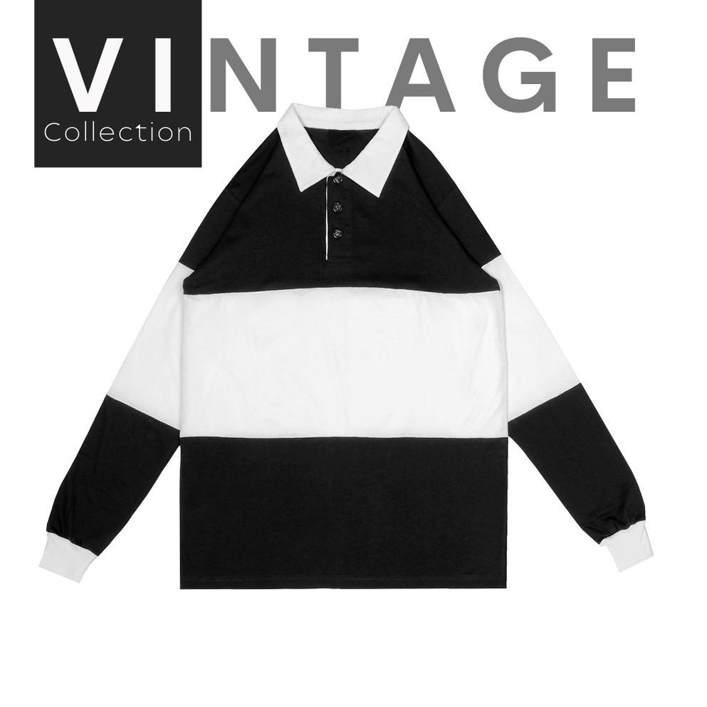 MENARIK VINTAGE Rugby Polo Shirt Kaos Pria Wanita Lengan Panjang T-shirt Oversize