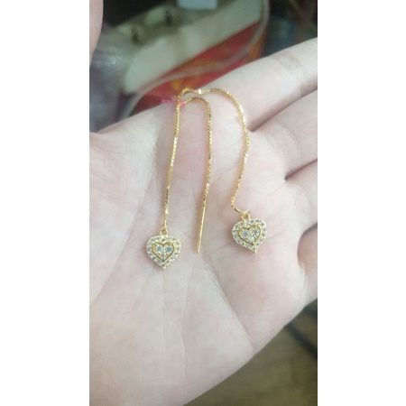 Anting tusuk panjang love hati emas asli 375 muda gold