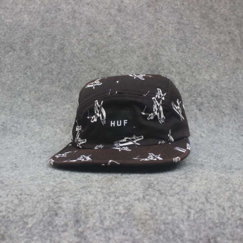 Topi 5-Panel HUF Black Motif Birds OSFA Adjustable Second Original Murah