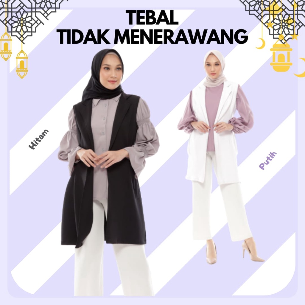 Baju Atasan Lebaran Olivia Vest Outerwear Scuba Muslim Wanita Putih Tebal Tidak Menerawang