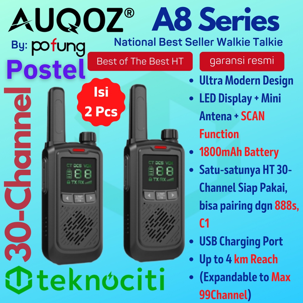 POFUNG x Auqoz A8 LED Walkie Talkie - HT 99CH Seri 888s Pro Original / Walkie Talkie Jarak Jauh 3-4 km UHF 2 Units Handy Talky