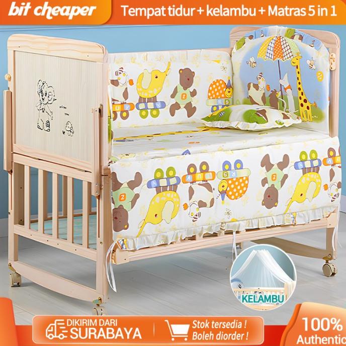Tempat tidur kayu solid multifungsi Bayi/Box bayi/Kotak bayi/Mengayun