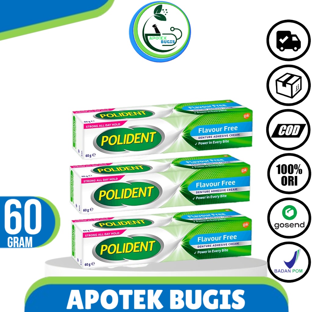 Polident 3D Hold Flavor Free 60gr / Perekat GIGI Tiruan / Lem Gigi Palsu / Gigi / Mulut