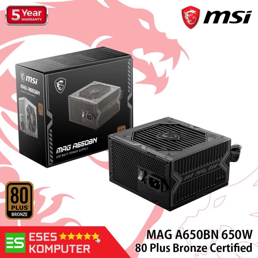 PSU MSI MAG A650BN 650W 80 Plus Bronze | All Black Cables