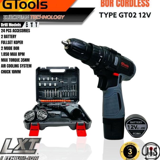 Promo Bor Cordless 12V Gtools Eropa Gt02 Mesin Bor Baterai