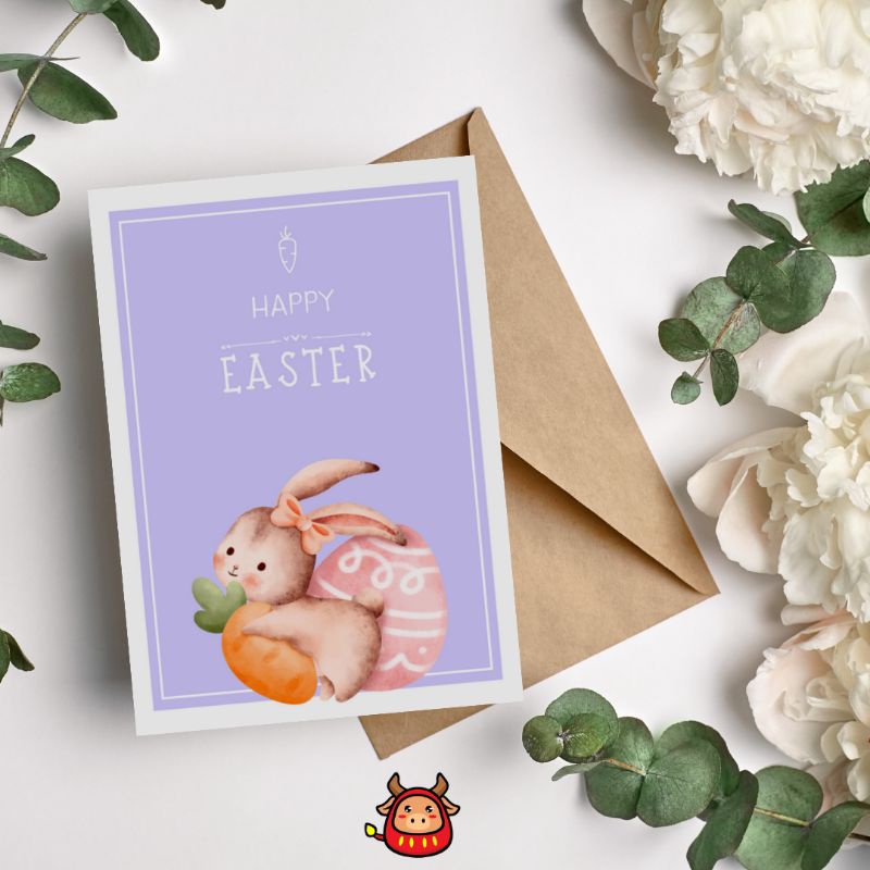 Kartu Ucapan Easter Selamat Paskah Easter Card Rabbit Bunny Cute design