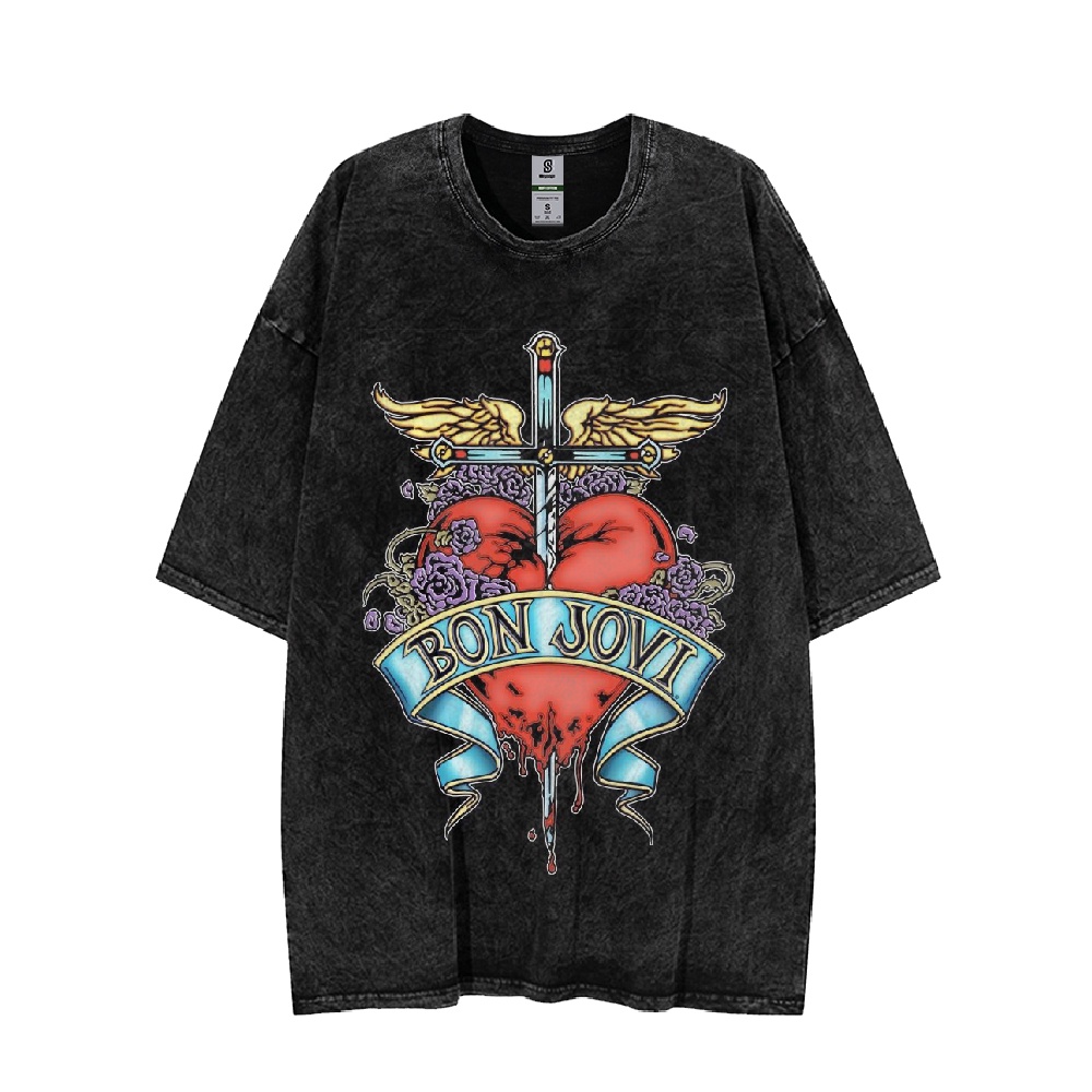 Kaos Band Bon Jovi Vintage Style Oversize Washed Tee