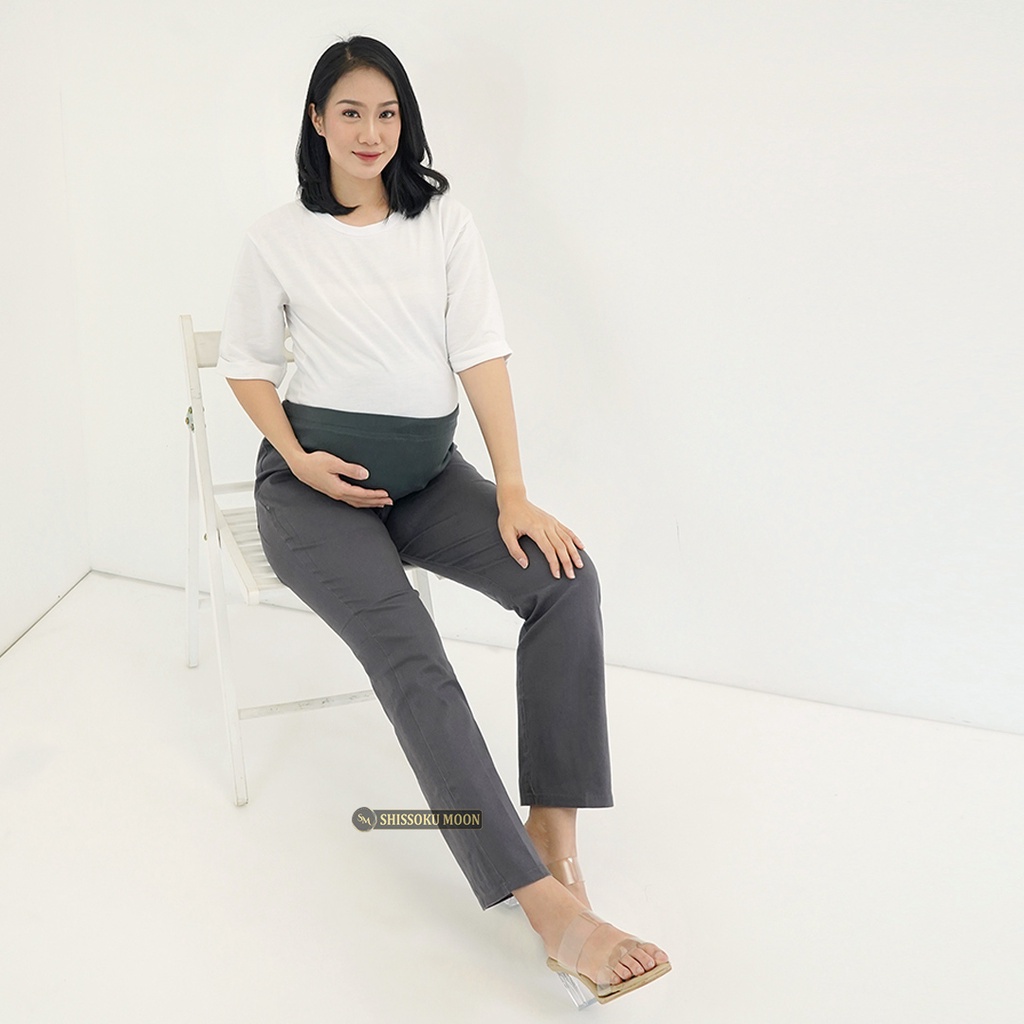 Celana Hamil Kerja Dengan Kaos Perut Model Standar Bahan Twill Stretch Tebal