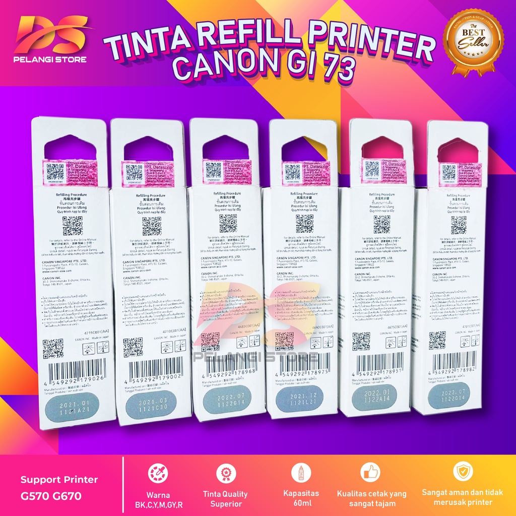 1 SET 6 PCS Tinta Canon Gi 73 Tinta Printer G570 G670