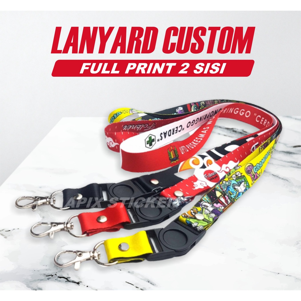 

Custom Cetak Tali Lanyard Full Color Print 2 sisi Sublim Digital Printing Premium Satuan