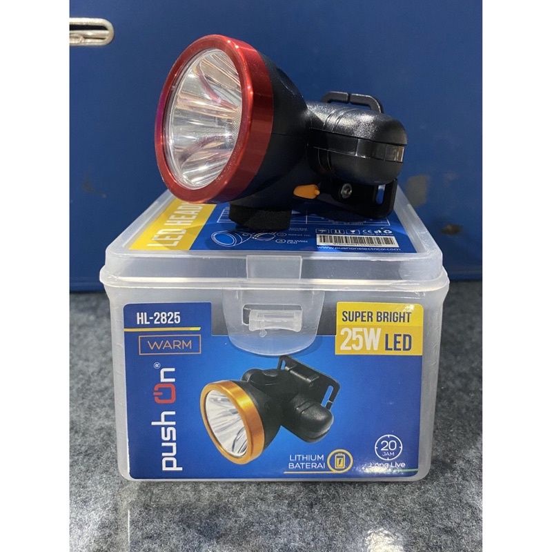 Senter Kepala LED 25 watt HL-2825 Push On Headlamp LED 25 Watt Putih dan Kuning