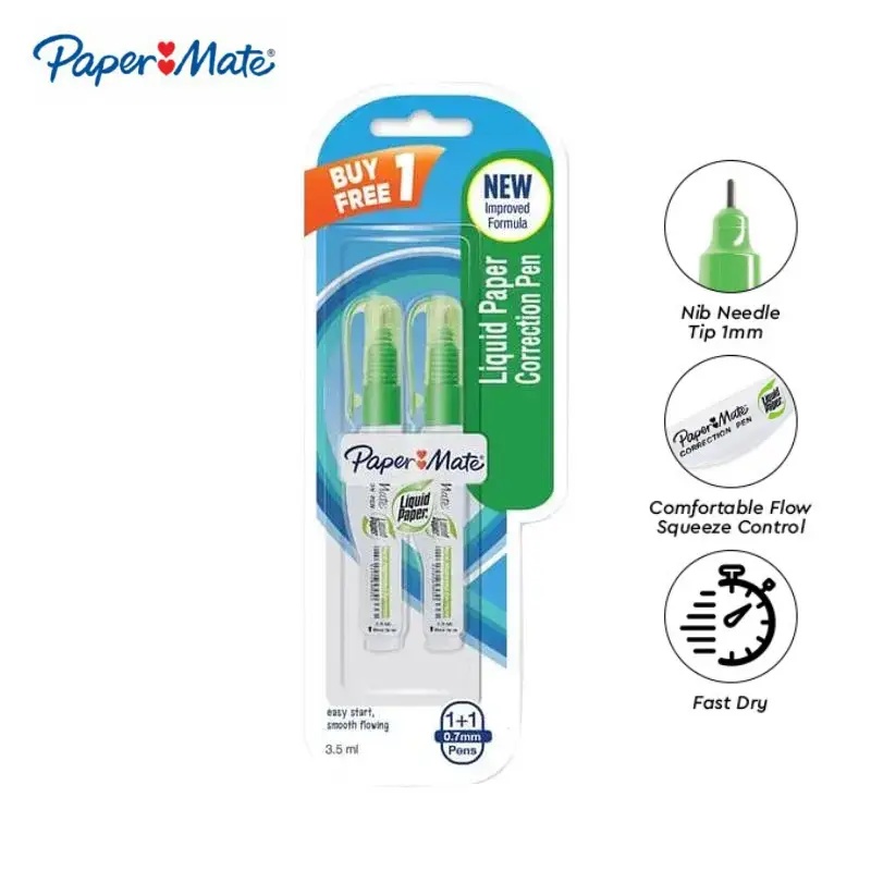 

Tipe X Cair Paper Mate Liquid Paper Correction Pen Soft White [3.5 mL] Buy 1 Get 1