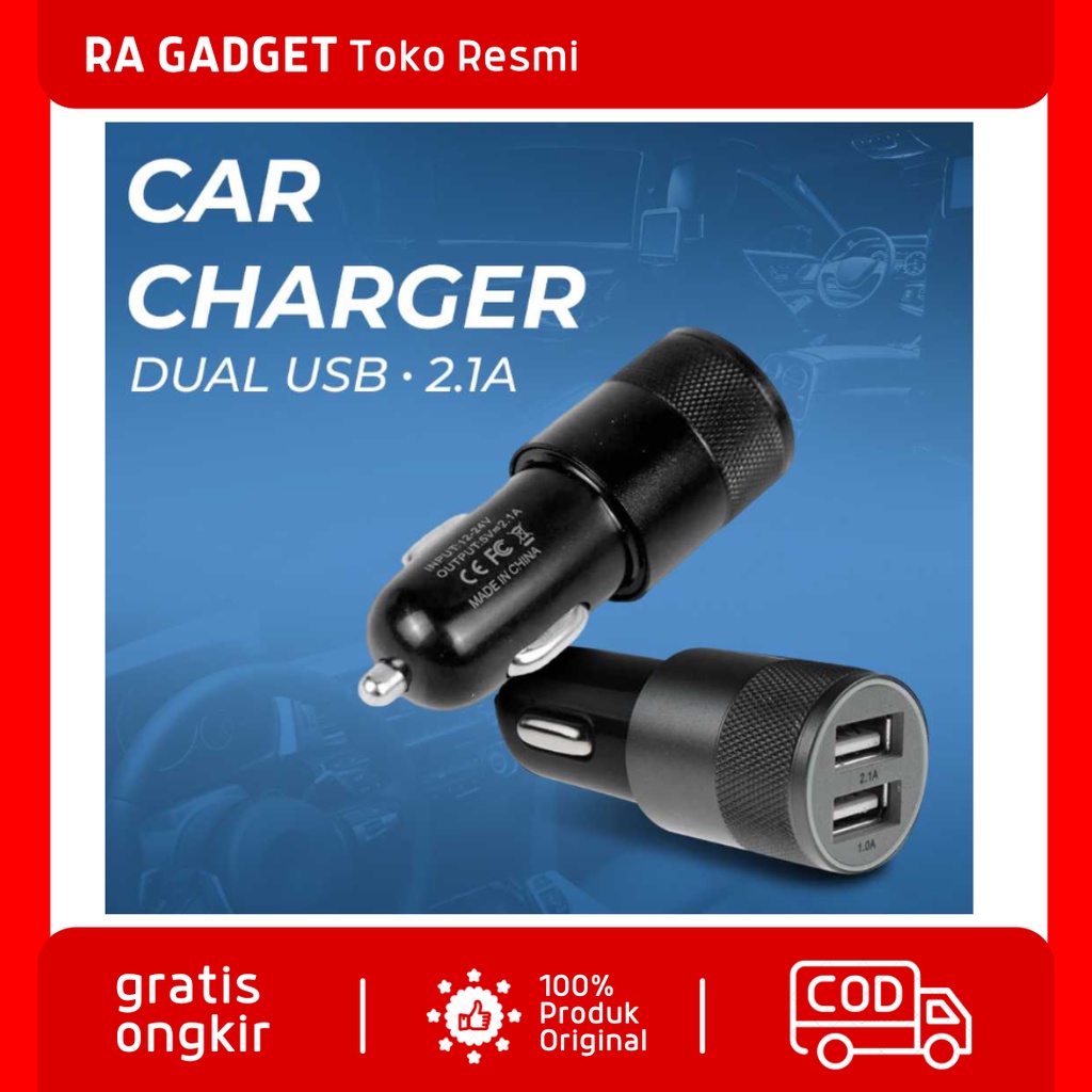 Dual USB Port Car Charger 2.1A Output Qualcom Fast Charging / Kepala Colokan Cas Hp Di Motor Mobil W