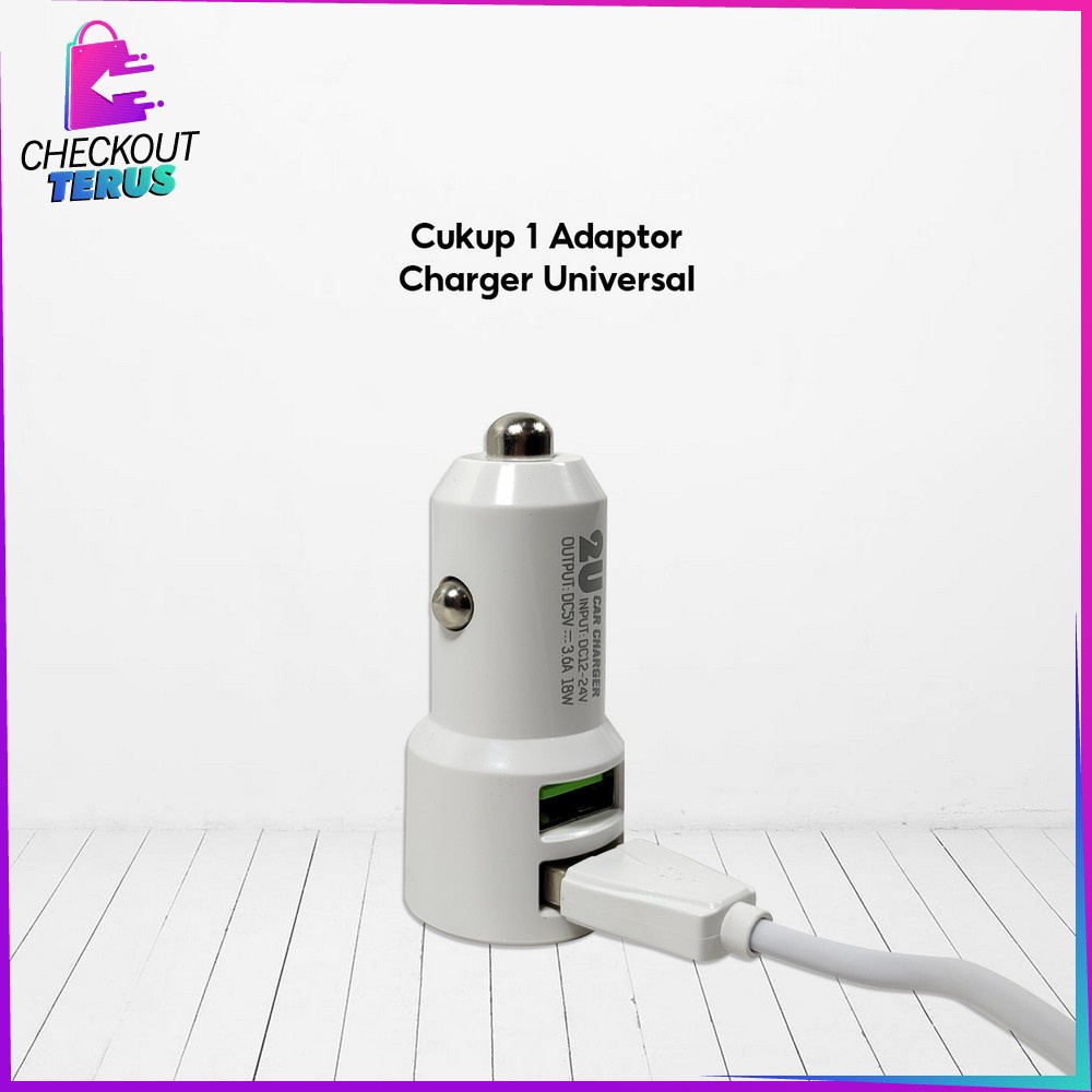 CT C820 Adaptor Car Charger Double USB Universal Crystal White  2 Output Colokan Mobil Portable Pengisi Daya Hanphone Travel