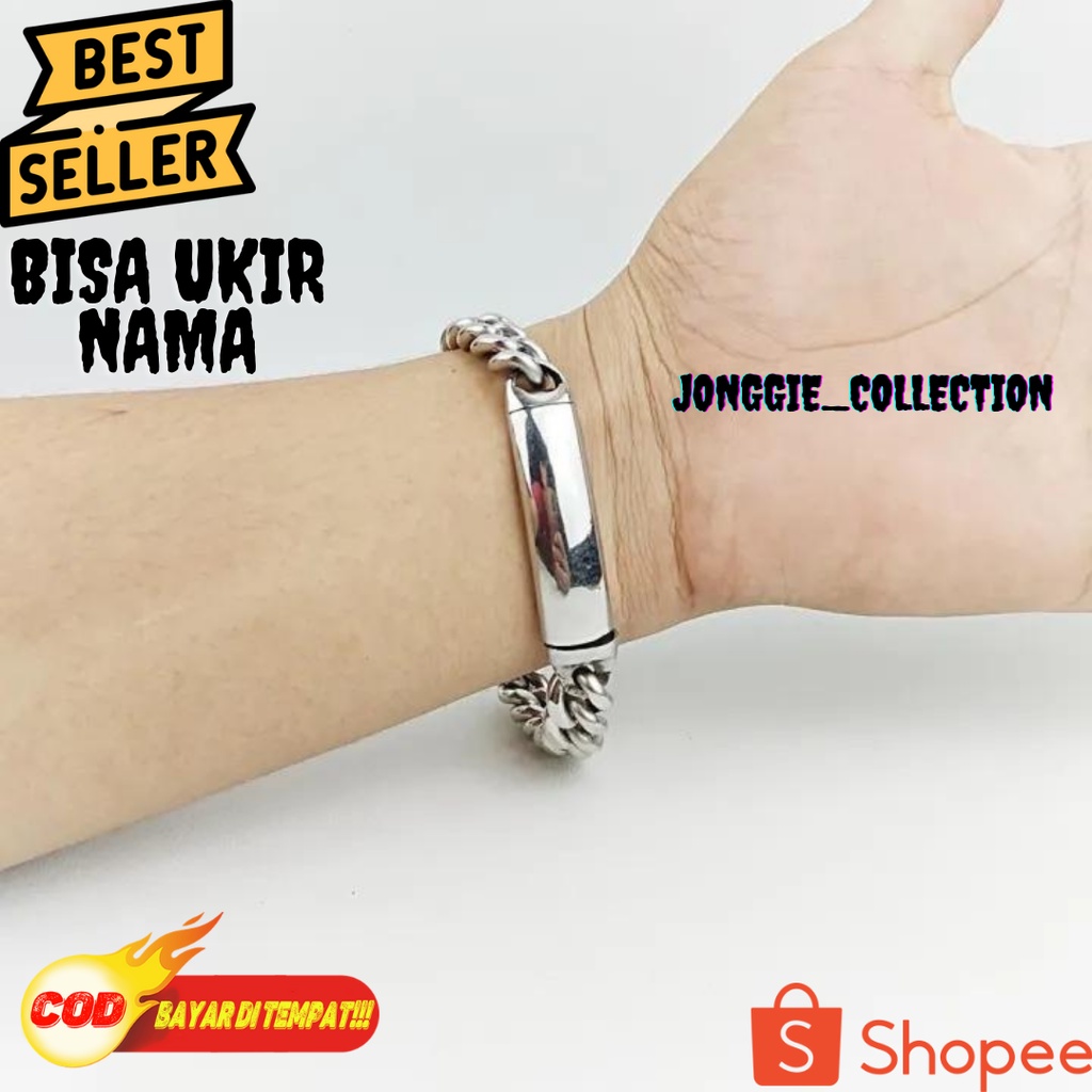Terbaru Gelang Baja Plat BAJA PUTIH  Termurah bisa Ukir Nama Cod