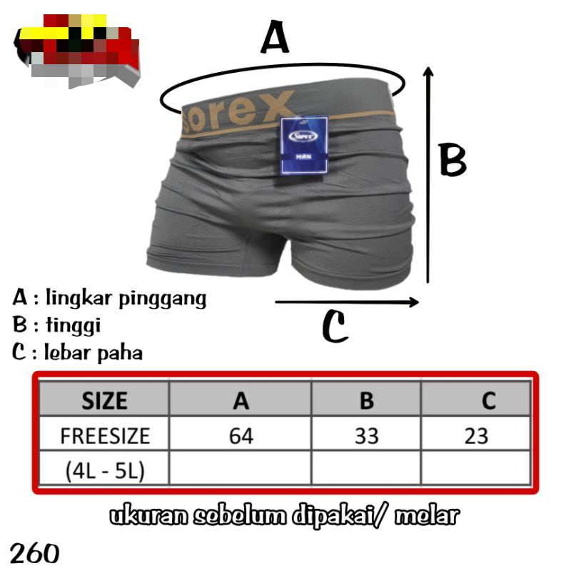 JUMBOO !! HARGA 1PCS  BOXER COWOK LAKI 3809 SOREX - BOXER SOREX COWOK LAKI - Sorex boxer LK M 3809 jumbo size setara 4L-5L seamless CELANA DALAM PRIA BOXER JUMBO BOXER SEAMLESS SOREX BB 75 - 100