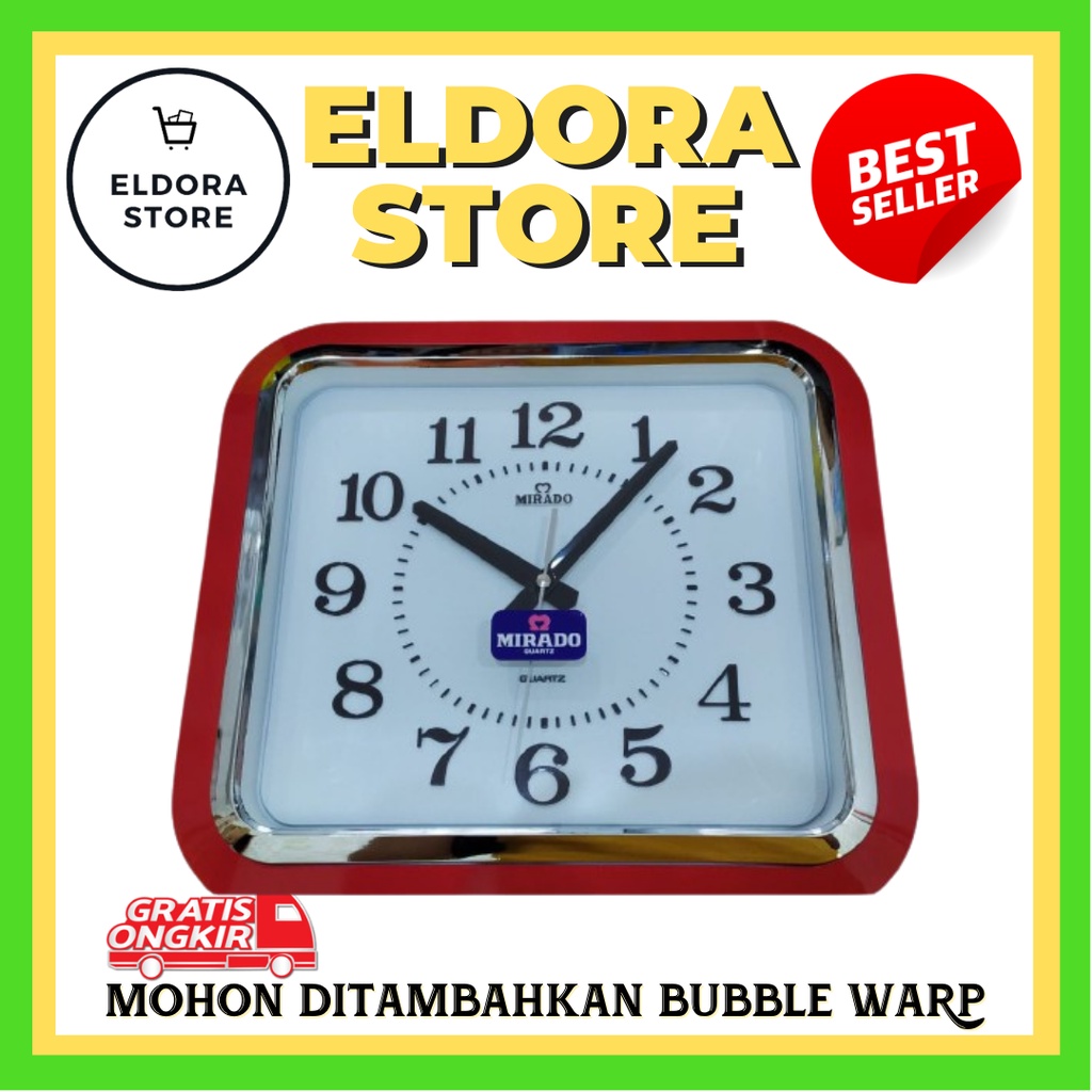 MIRADO JAM DINDING KOTAK MIRADO QUARTZ MQ-8430 WH/RED SL MERAH ORIGINAL | JAM DINDING MIRADO | JAM