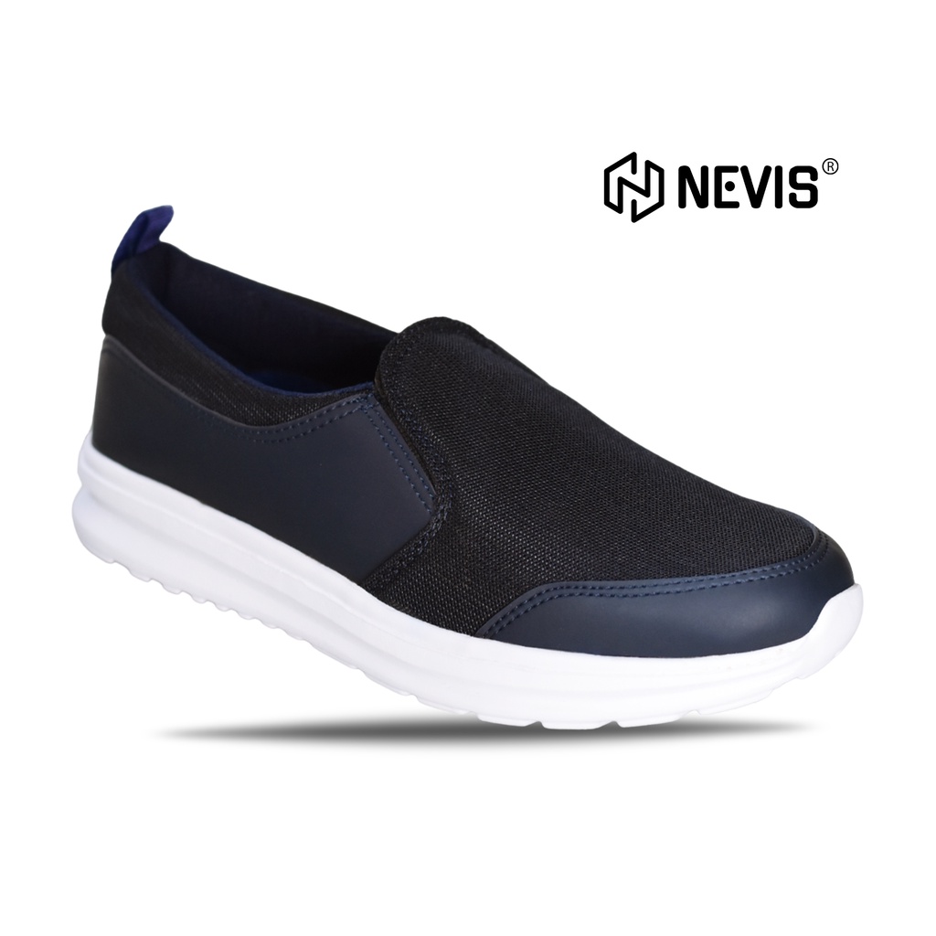 Sepatu Slip On Slop Pria Original Nevis NVS 87 Sepatu Jumbo Big Size 39-46 Sepatu Sport Olahraga Santai Sekolah Full Black Hitam Polos