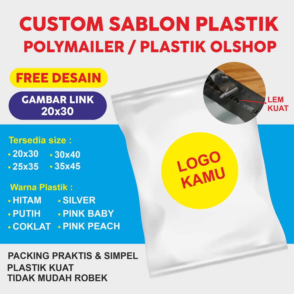 Sablon Plastik Polymailer 20x30 isi 100 Polymailer Hijab Custom Plasti Polymailer 15x25 Murah