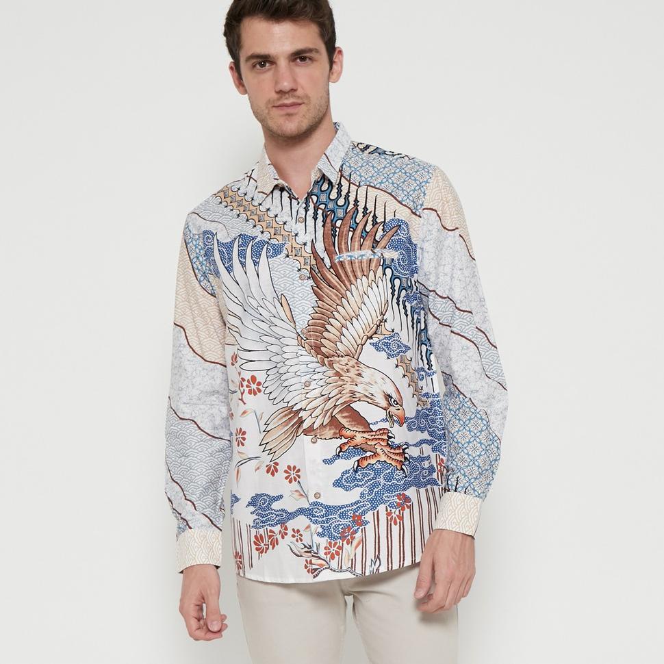 TERBARU M231 Kemeja Pria Batik Panjang Biru 1718