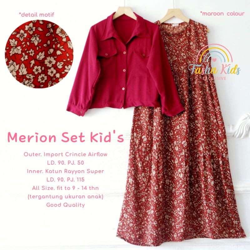 MERION SET ORI FASHA KIDS SETELAN OUTER AIRFLOW DAN INNER DRESS RAYON SIZE ANAK TANGGUNG REMAJA