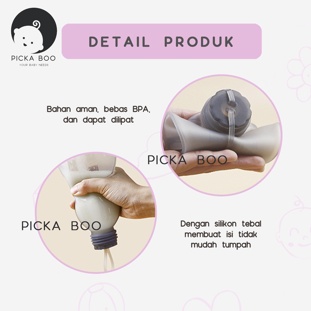 PICKA BOO Juice Reusable Breastmilk Bag  Kantong Asi Silikon FREE PEMBERSIH BOTOL