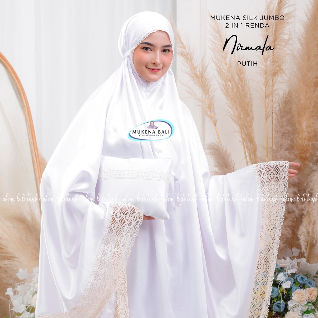 MUKENA BALI TASIK - MUKENA DEWASA POLOS JUMBO SILK 2 IN 1 RENDA NIRMALA